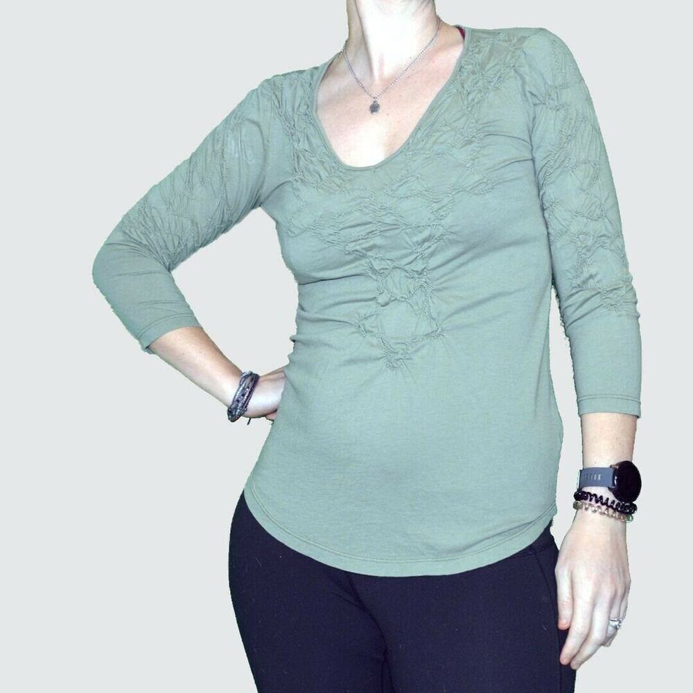 XCVI green gathered 3/4 Sleeve XS top